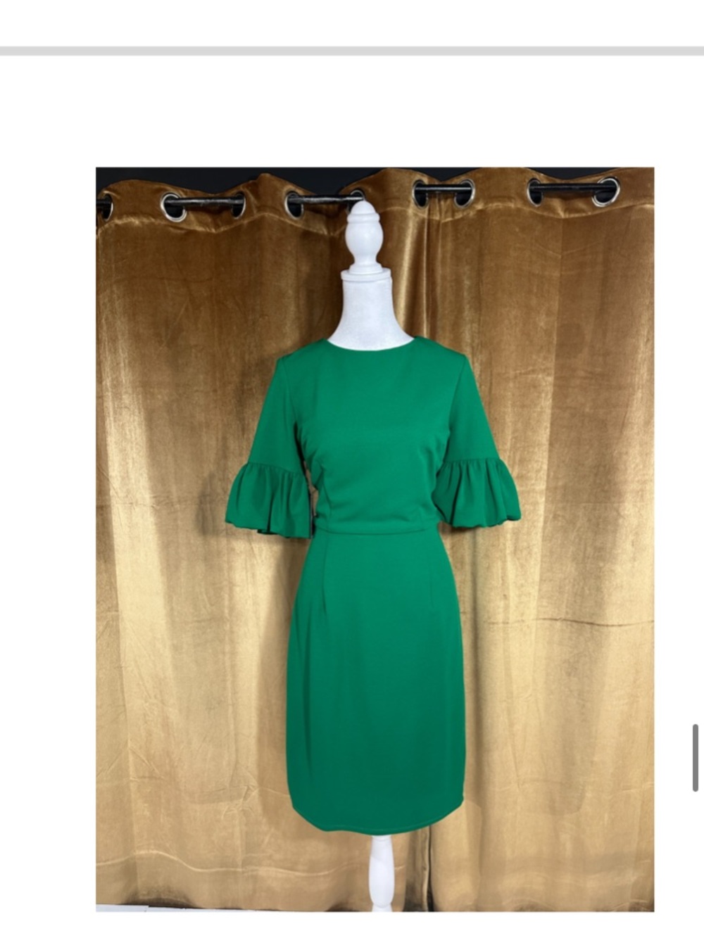 MARINA Green Ruffle-Sleeve Midi Sheath Dress